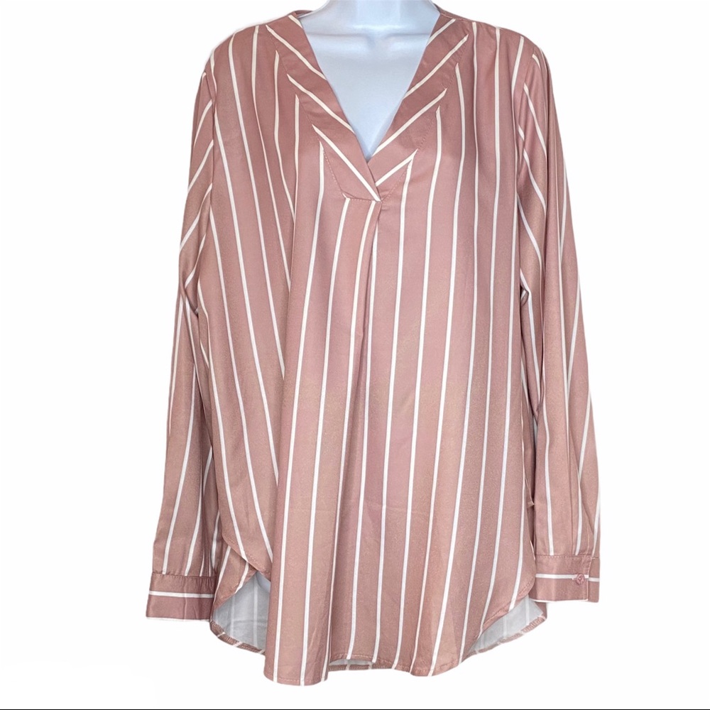 Blush Pink & White Stripe Long Sleeve Tunic Top
